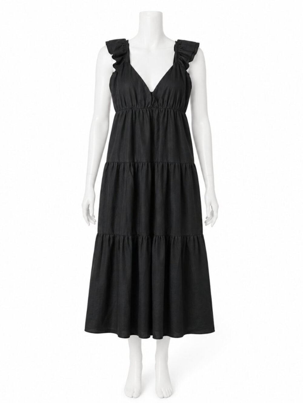 SHEIN Womens Size S Dress Black Ruffle Strap Tiered Maxi Sundress